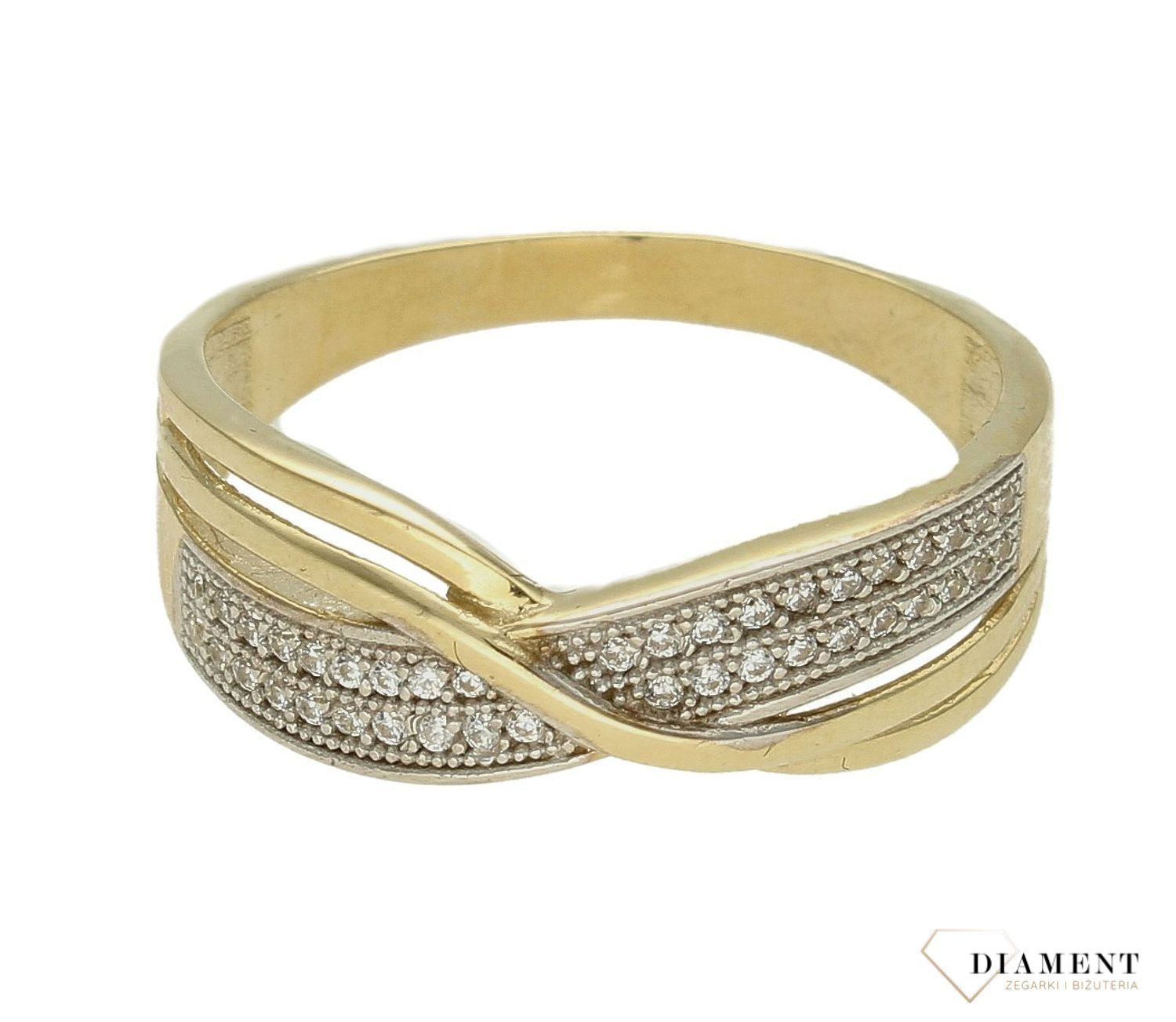 Złoty pierścionek damski próba 375 rozmiar 24 Fala cyrkonii PI 4171 375. Złota biżuteria na prezent. Pierścionki złote na prezen (2).jpg